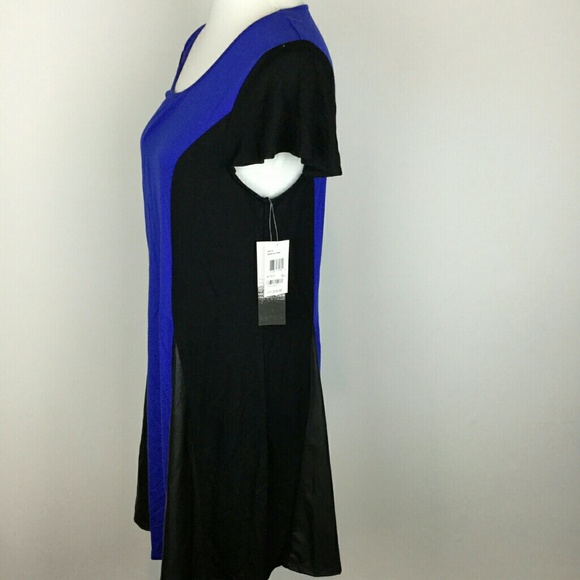 Kensie Cap Sleeve Dress Faux Leather Color… - Picture 2 of 4